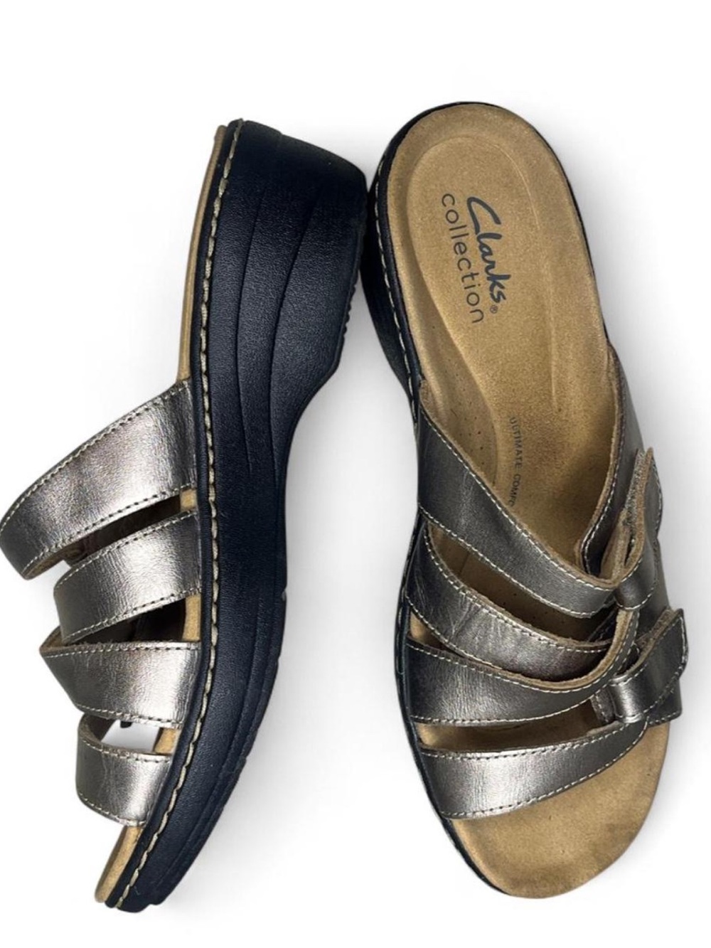 Clarks Collection Merliah Karli Women's size 7 SlipOn Sandals Leather Metallic